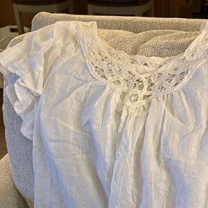 Max Studio White Crochet Yoke Peasant Blouse